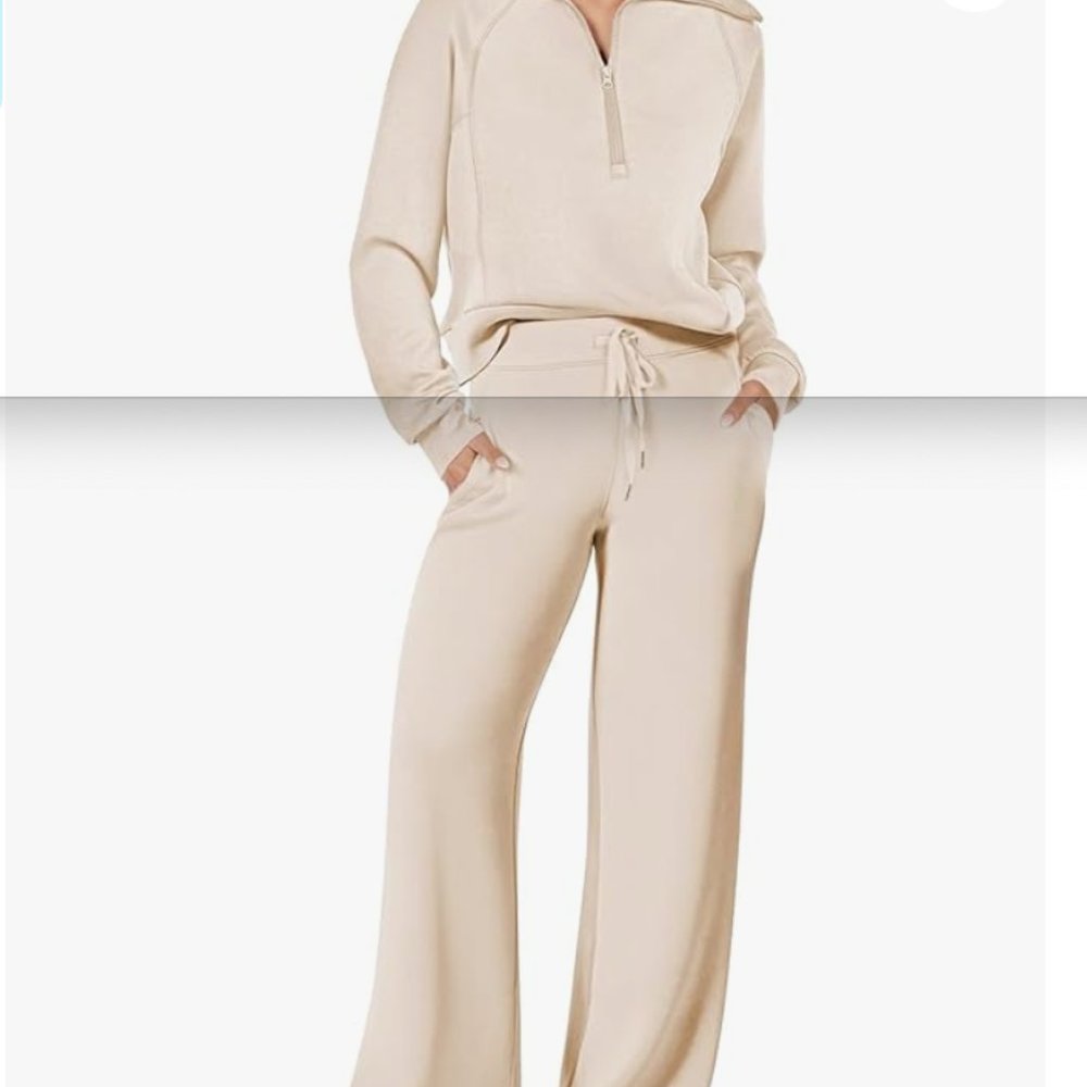 ANRABESS Women 2 Piece Outfits Sweatsuit Set - Khaki